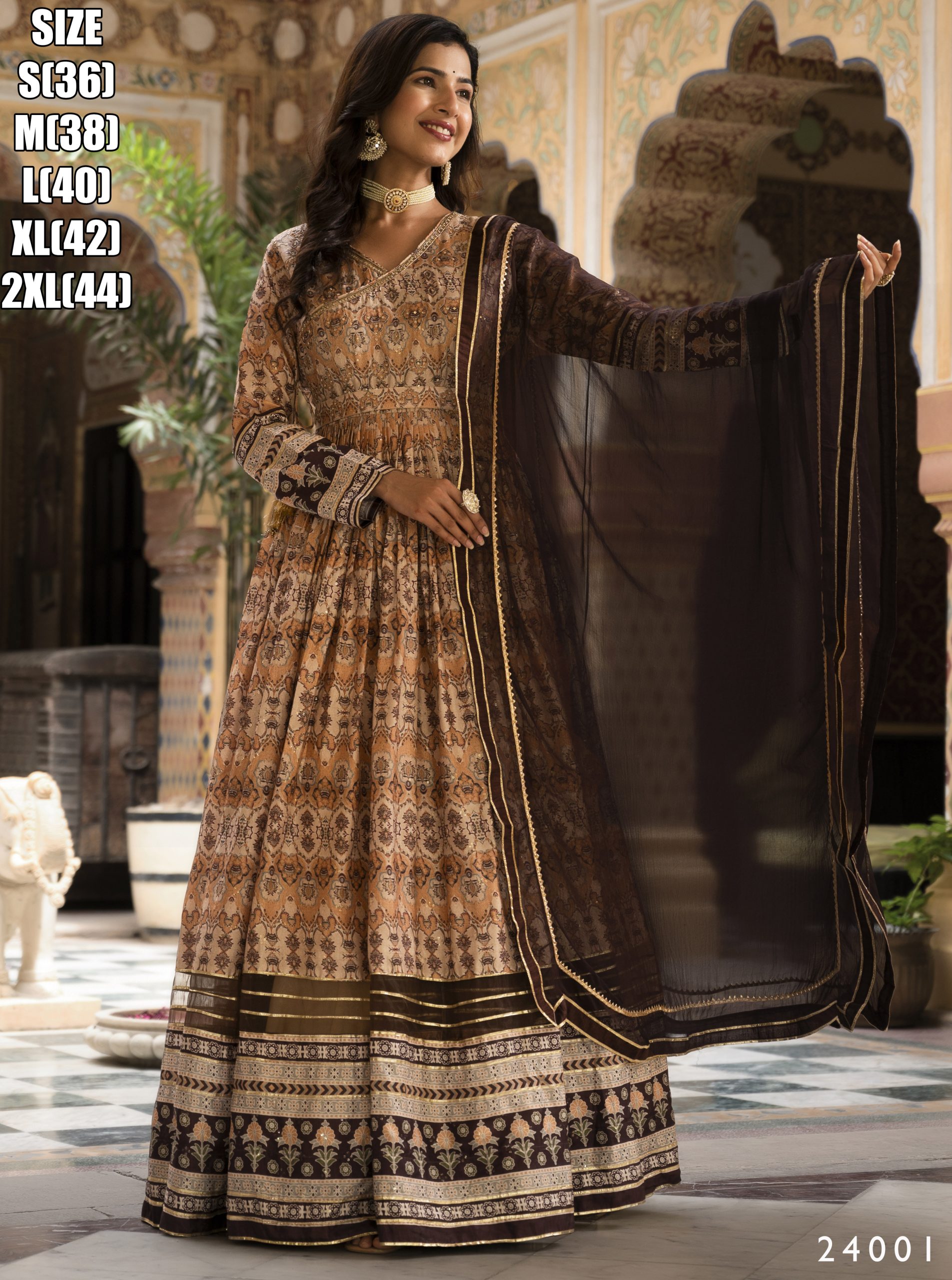 Women's Ready To Wear Dola Silk Digital Printed Long Gown With Dupatta