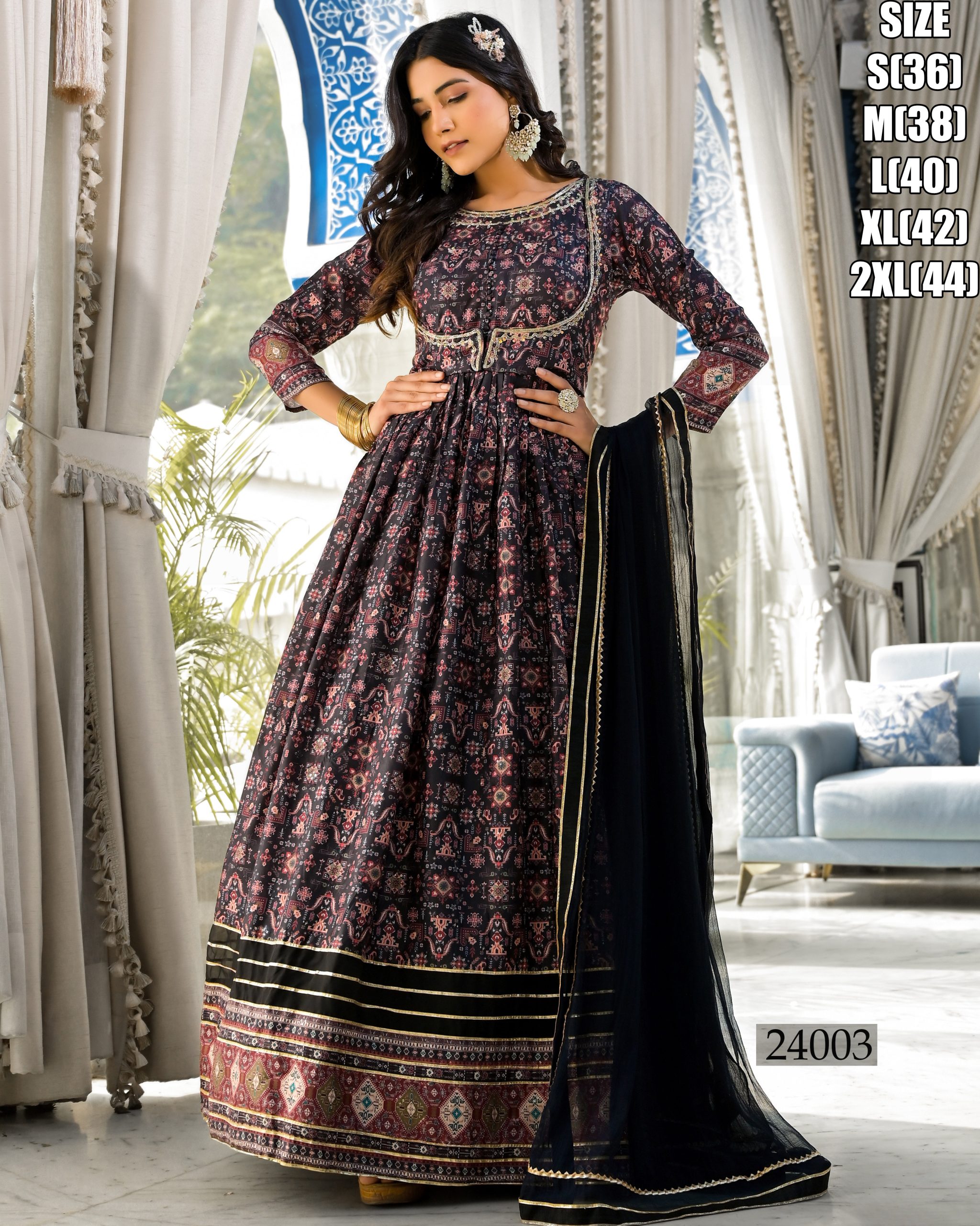 Women's Ready To Wear Dola Silk Digital Printed Long Gown With Dupatta