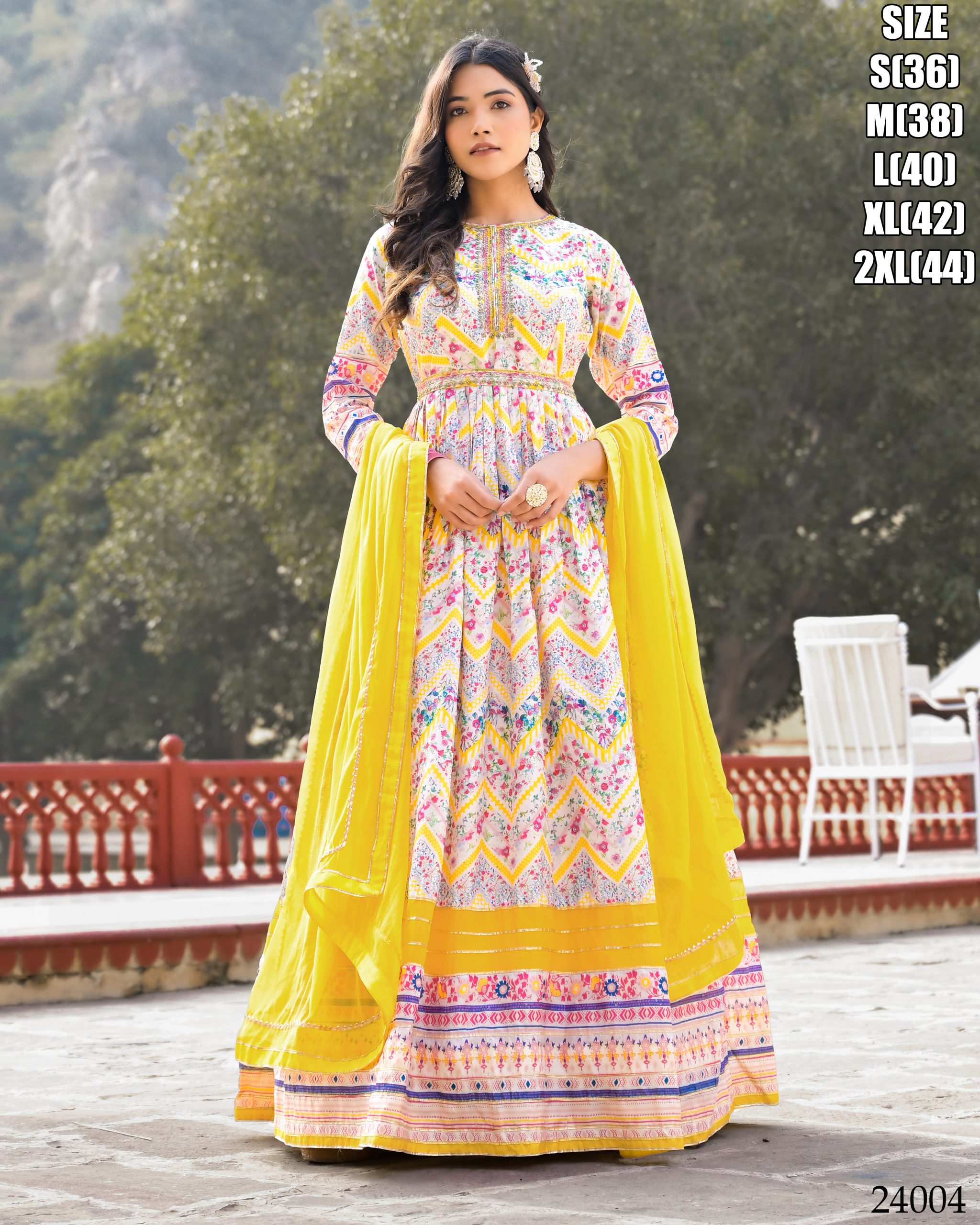 Women's Ready To Wear Dola Silk Digital Printed Long Gown With Dupatta