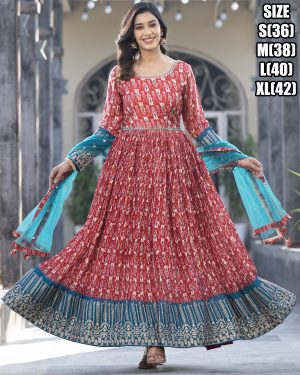 Embrace Opulence In Our Stitched Designer Long Gown With Dupatta