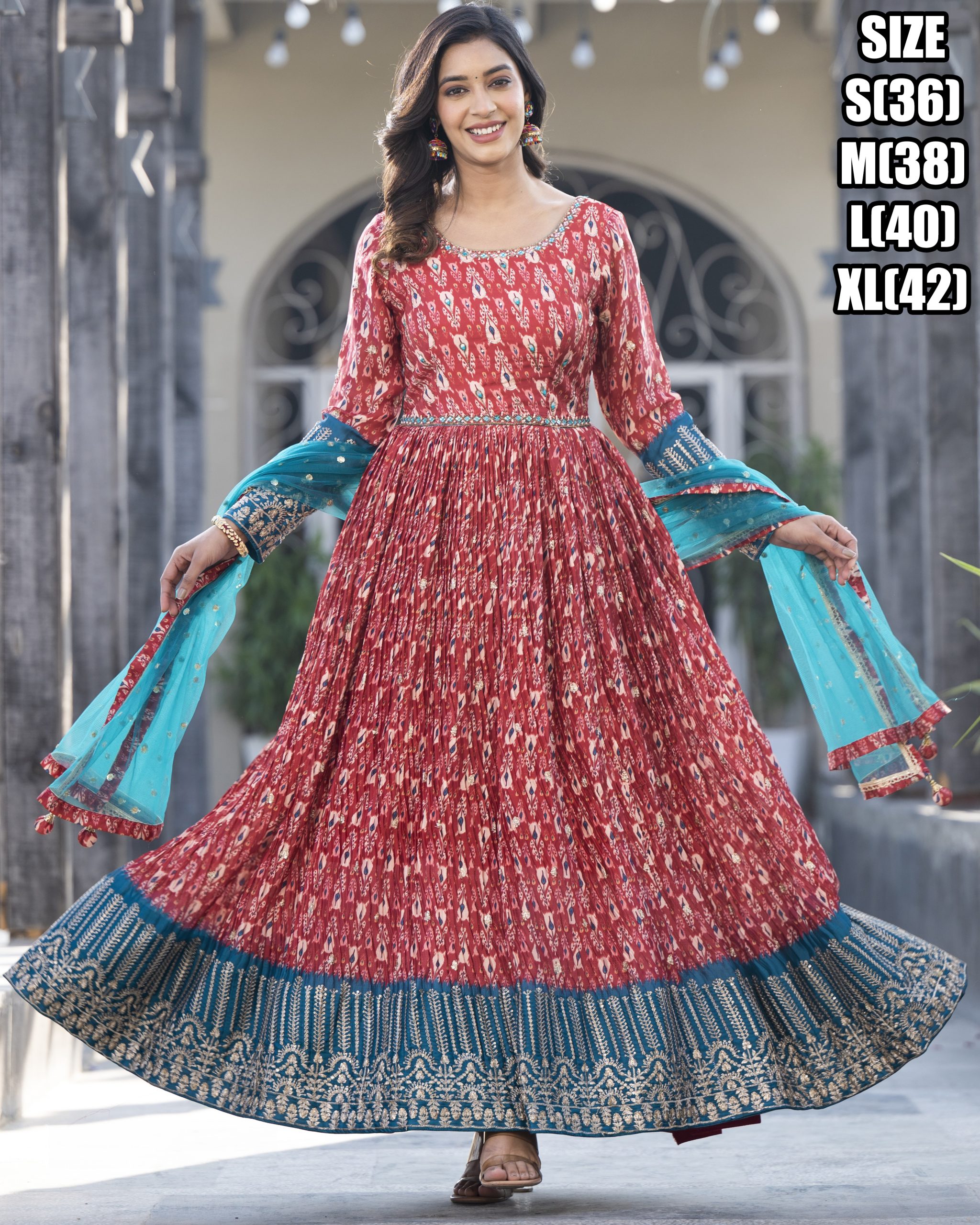 Embrace Opulence In Our Stitched Designer Long Gown With Dupatta