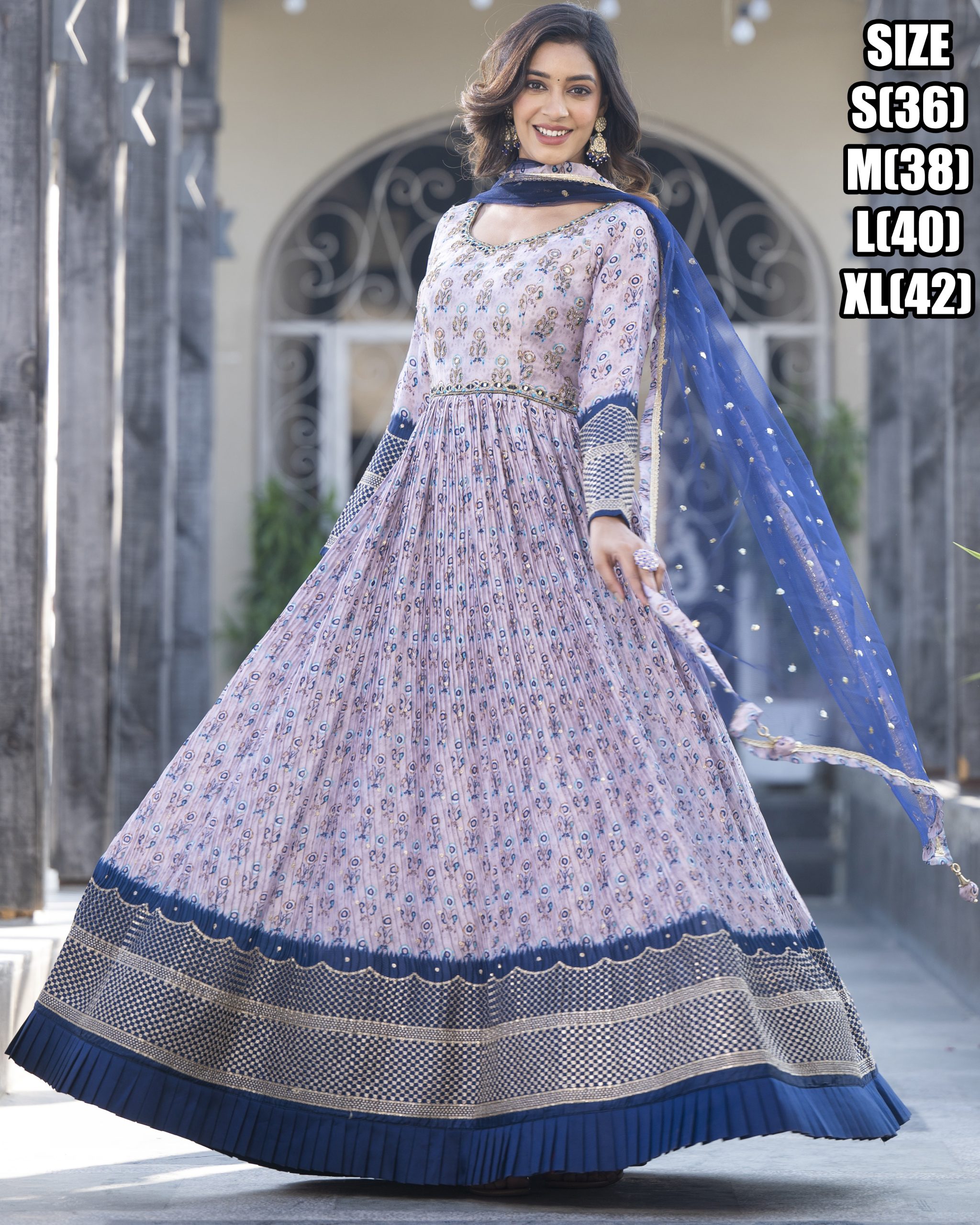 Embrace Opulence In Our Stitched Designer Long Gown With Dupatta