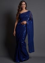 Ethnicrang Women's Heavy Georgette Silk Sequence Un-Stitched Saree With Banglori Blouse