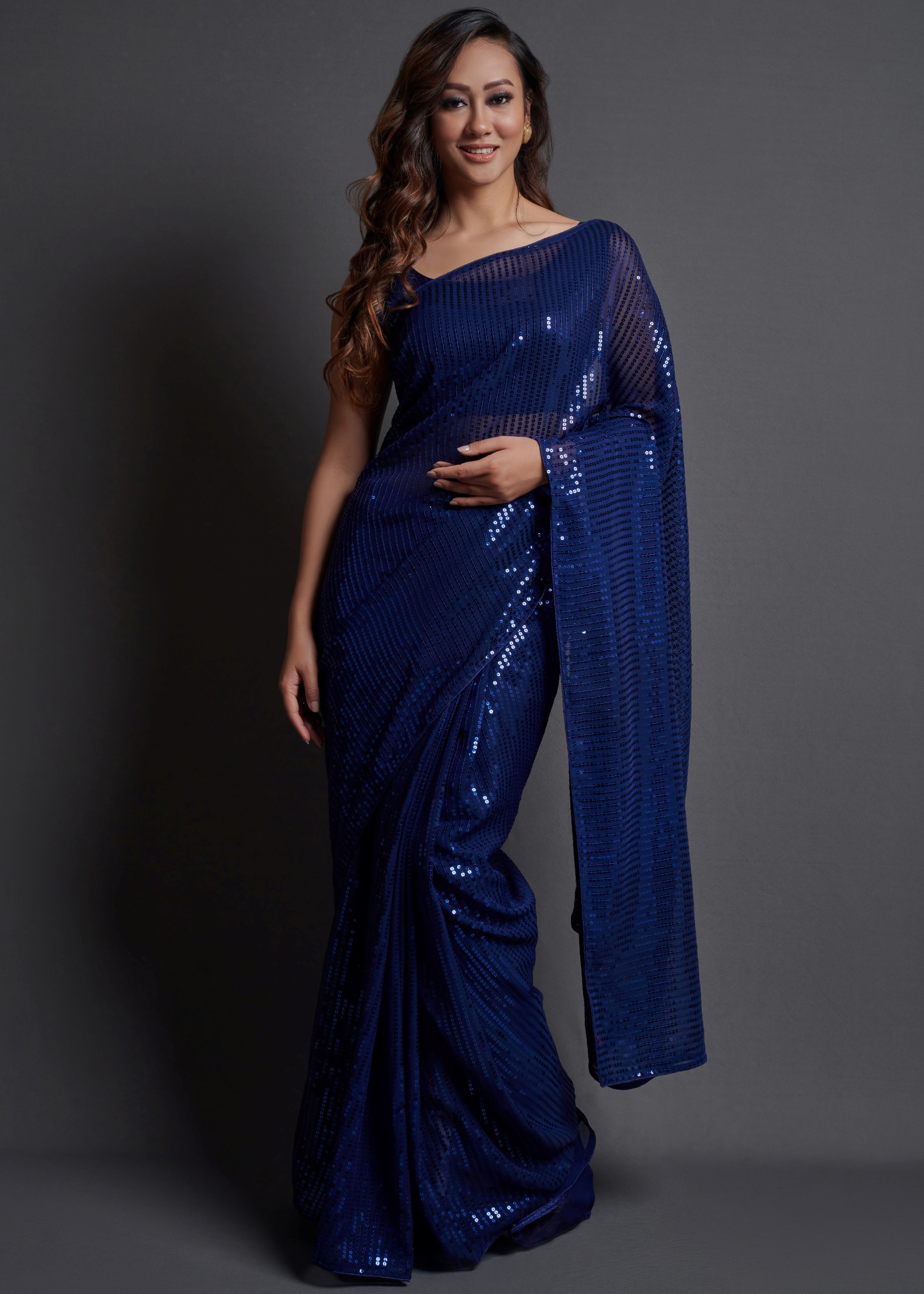 Ethnicrang Women's Heavy Georgette Silk Sequence Un-Stitched Saree With Banglori Blouse