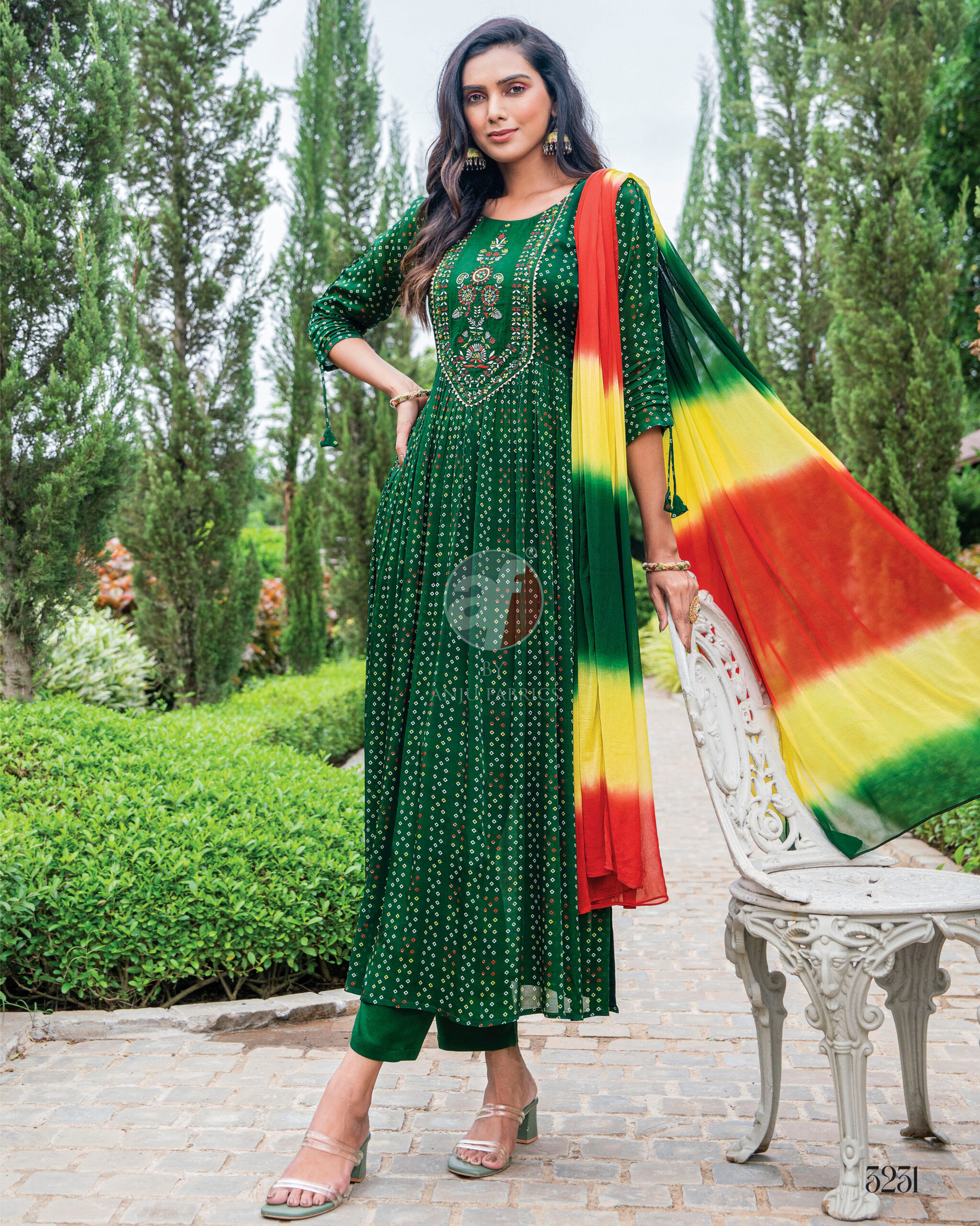 Anju Fabric Present Bandhan Vol 3 Pure Chinon Partywear Kurti,Pent,Dupatta Catalog