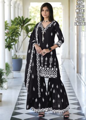 Classic Black & White With Our Stitched Salwar Suit Set Pure Malmal Fancy Embroidery Work And Stunning Dupatta