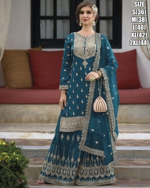 Exquisite Stitched Embroidered Silk Salwar Suit with Net Dupatta