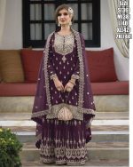 Exquisite Stitched Embroidered Silk Salwar Suit with Net Dupatta