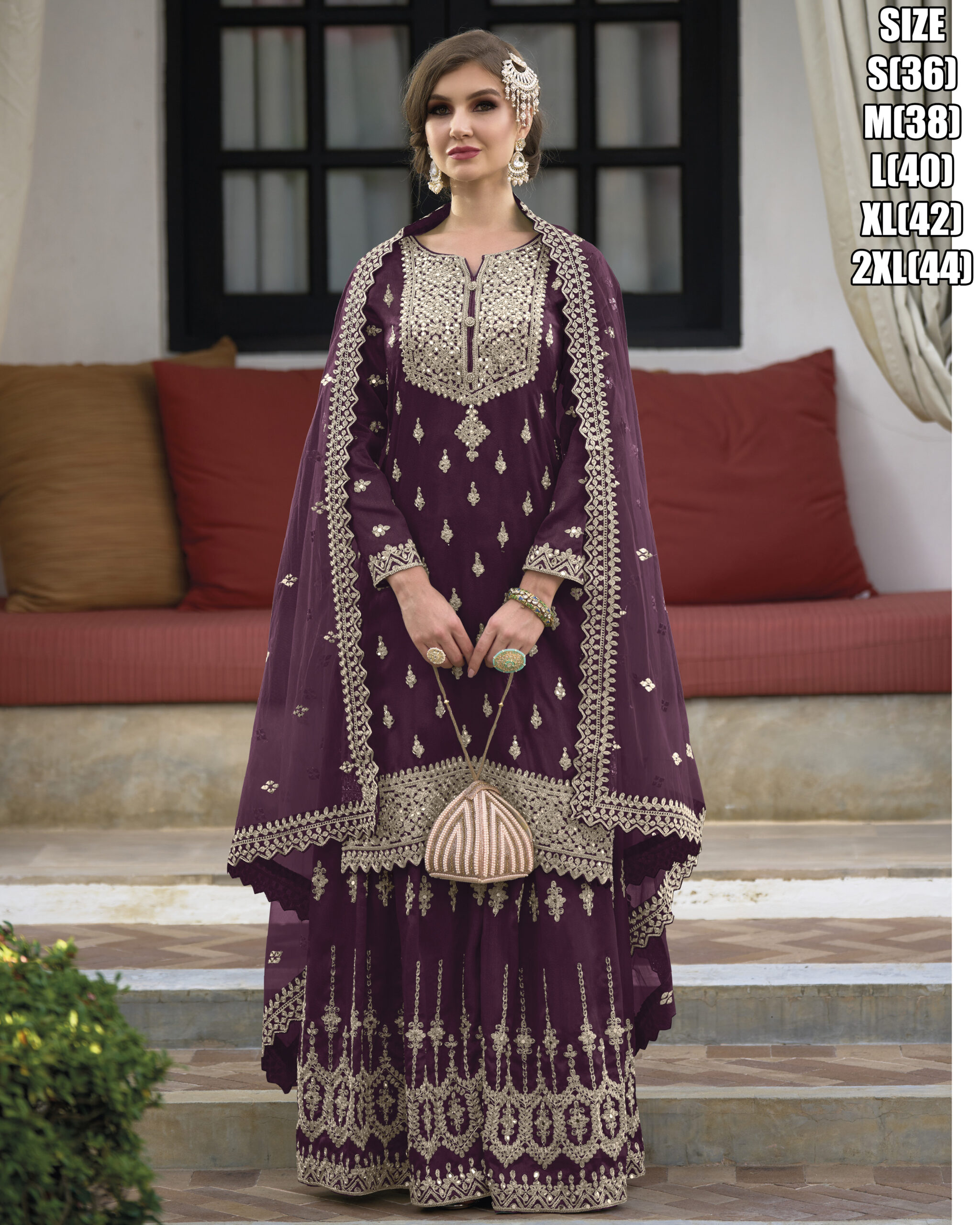 Exquisite Stitched Embroidered Silk Salwar Suit with Net Dupatta