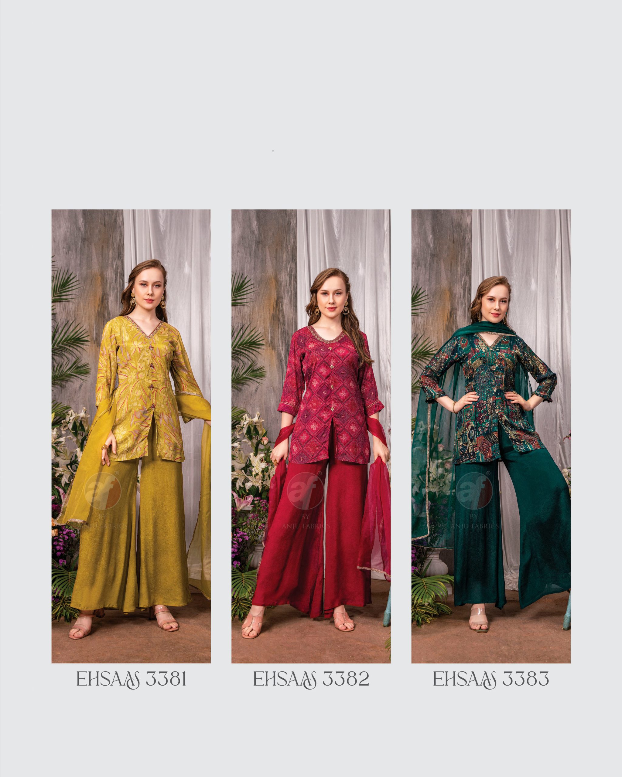 Anju Fabrics Present New Catalog Ehsaas Readymade Kurti Plazzo With Dupatta