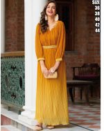 Party Wear Georgette Crush Stitched Gown With Belt