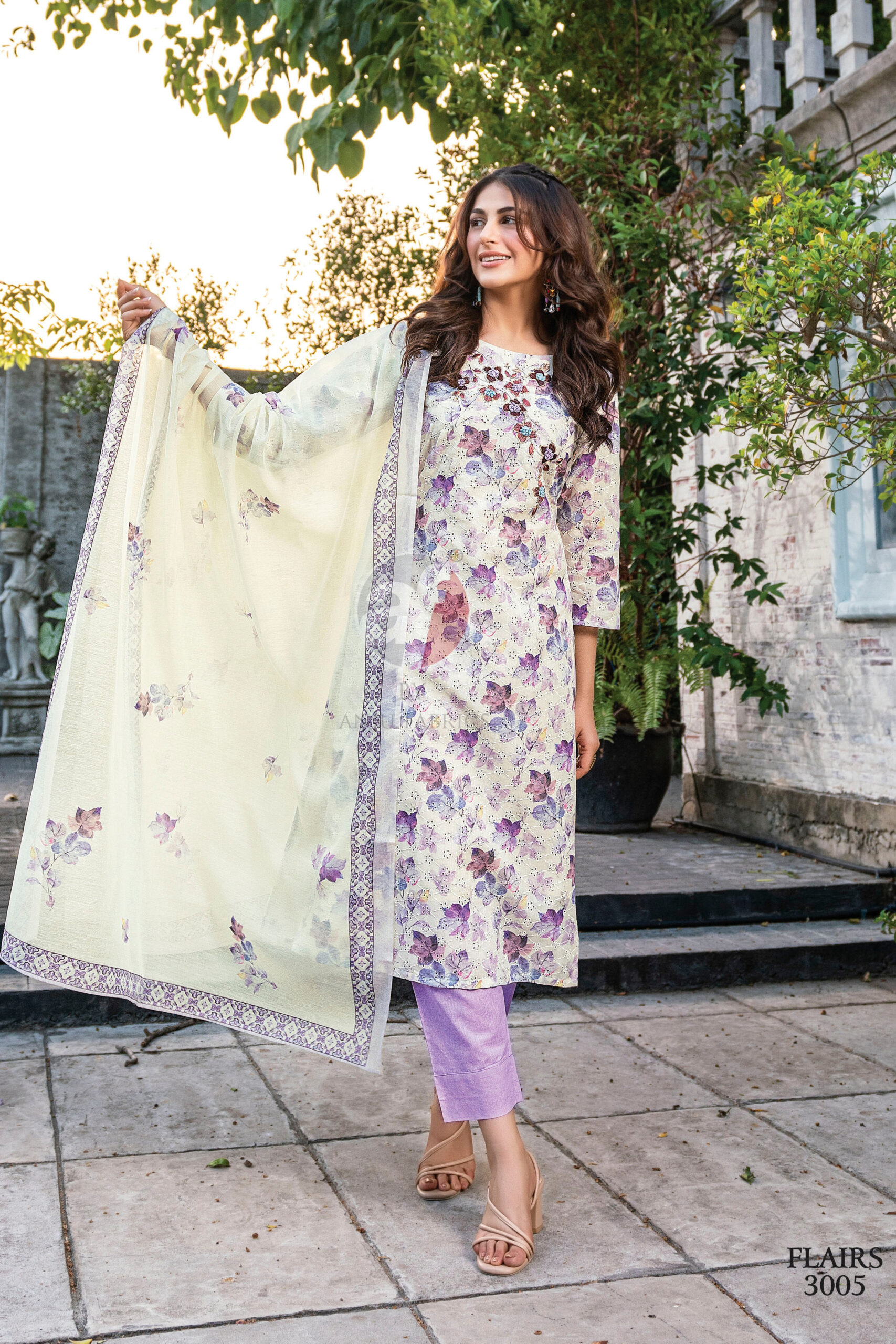 Chic Pure Cotton Schiffli Top, Jaam Satin Bottom, And Cotton Dupatta With Embroidery And Hand-light Work Get The Perfect Blend Of Style And Comfort