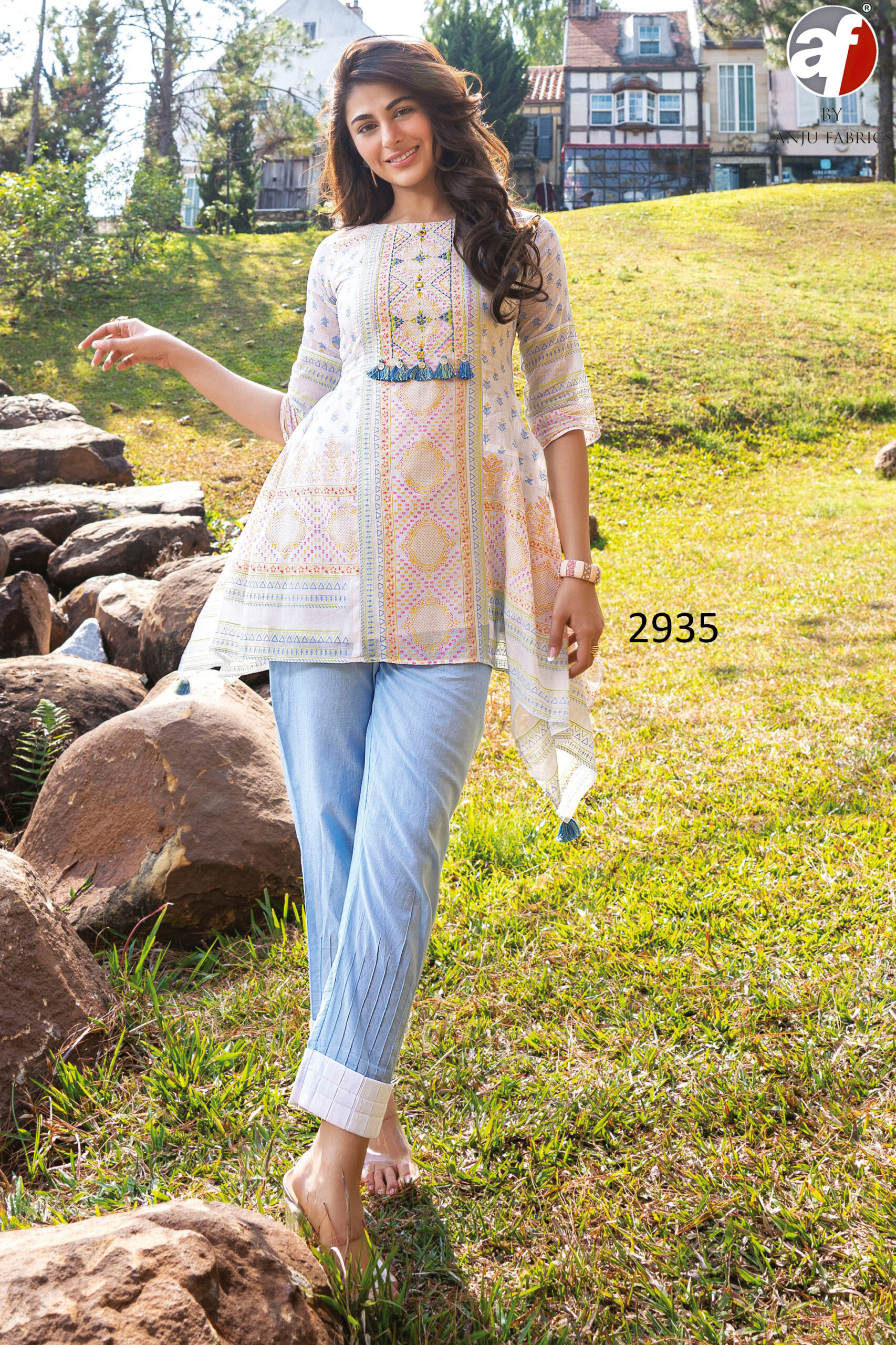 Elegant Co-ord Set with Intricate Embroidery and Tassel Accessories - Perfectly Crafted in Mul Cotton and Cambric Cotton