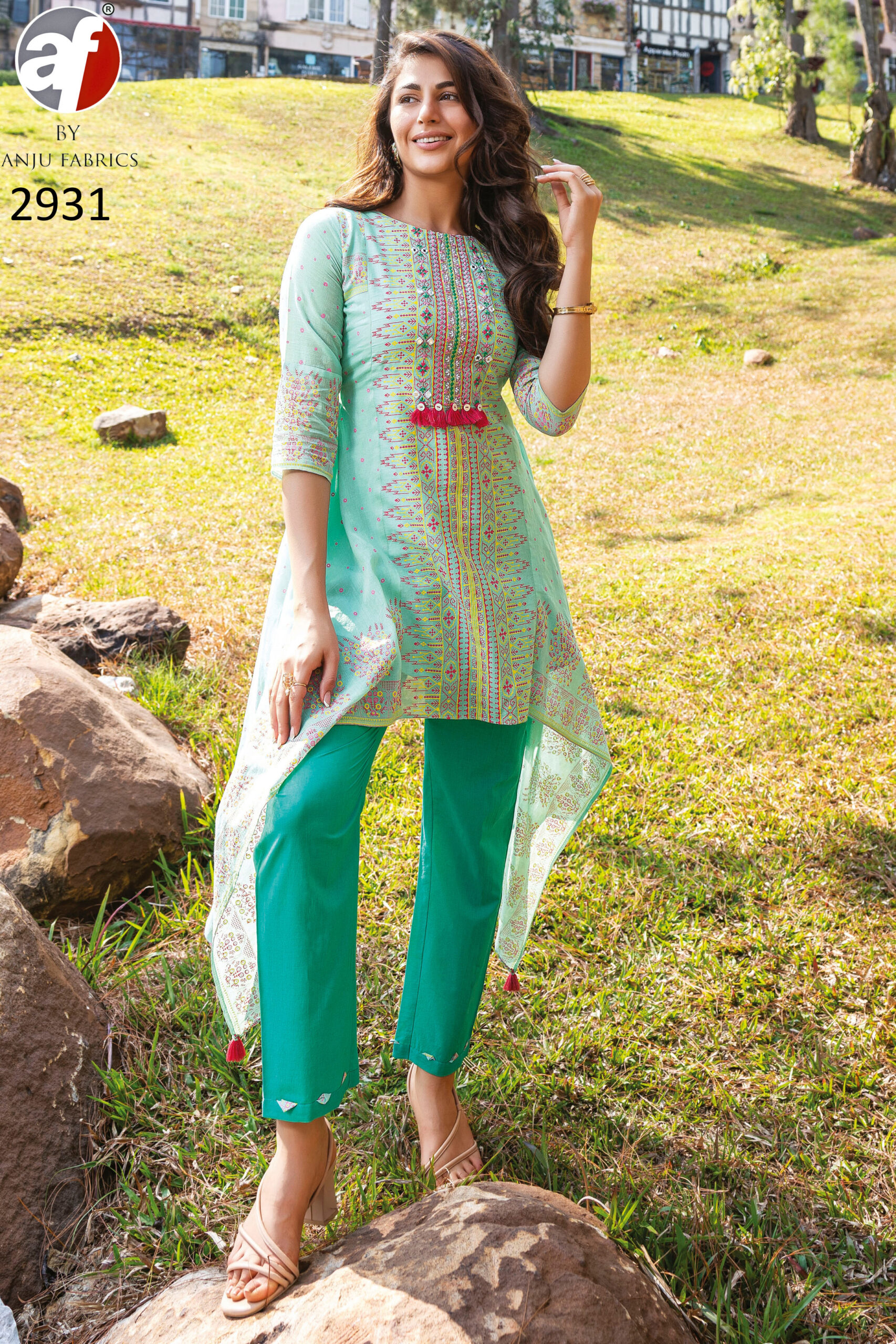Elegant Co-ord Set with Intricate Embroidery and Tassel Accessories - Perfectly Crafted in Mul Cotton and Cambric Cotton