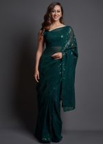 Ethnicrang Women's Heavy Georgette Silk Sequence Un-Stitched Saree With Banglori Blouse