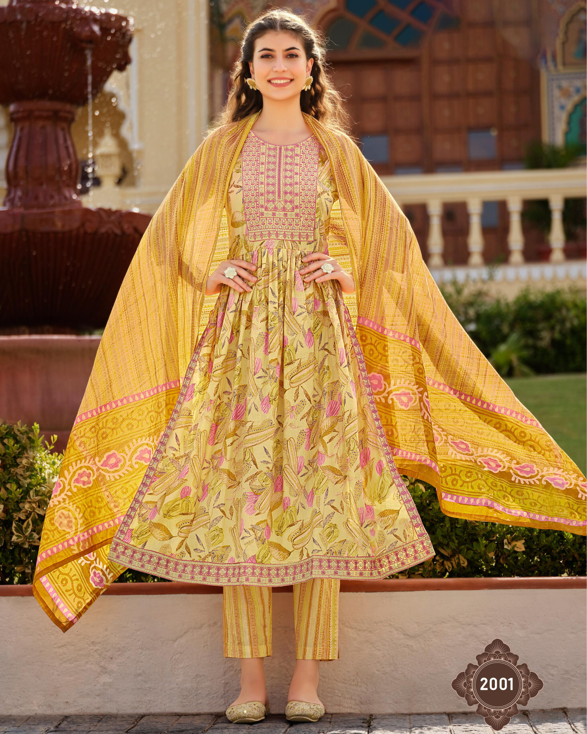 Stylish Stitched Kurti and Pant Set in Pure Cotton 60-60 Print with Beautiful Embroidery Paired with a Gorgeous Mul Cotton Dupatta