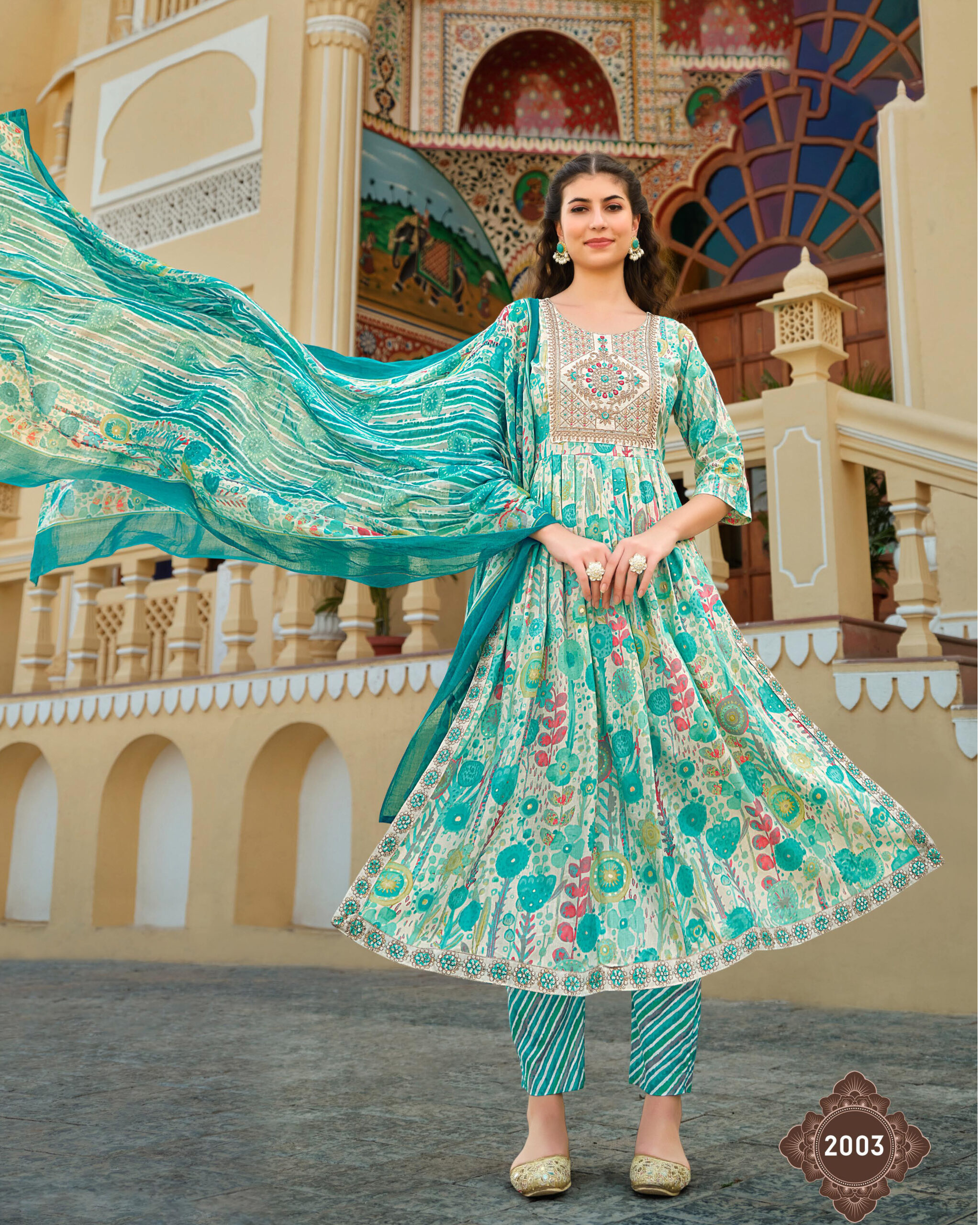 Stylish Stitched Kurti and Pant Set in Pure Cotton 60-60 Print with Beautiful Embroidery Paired with a Gorgeous Mul Cotton Dupatta