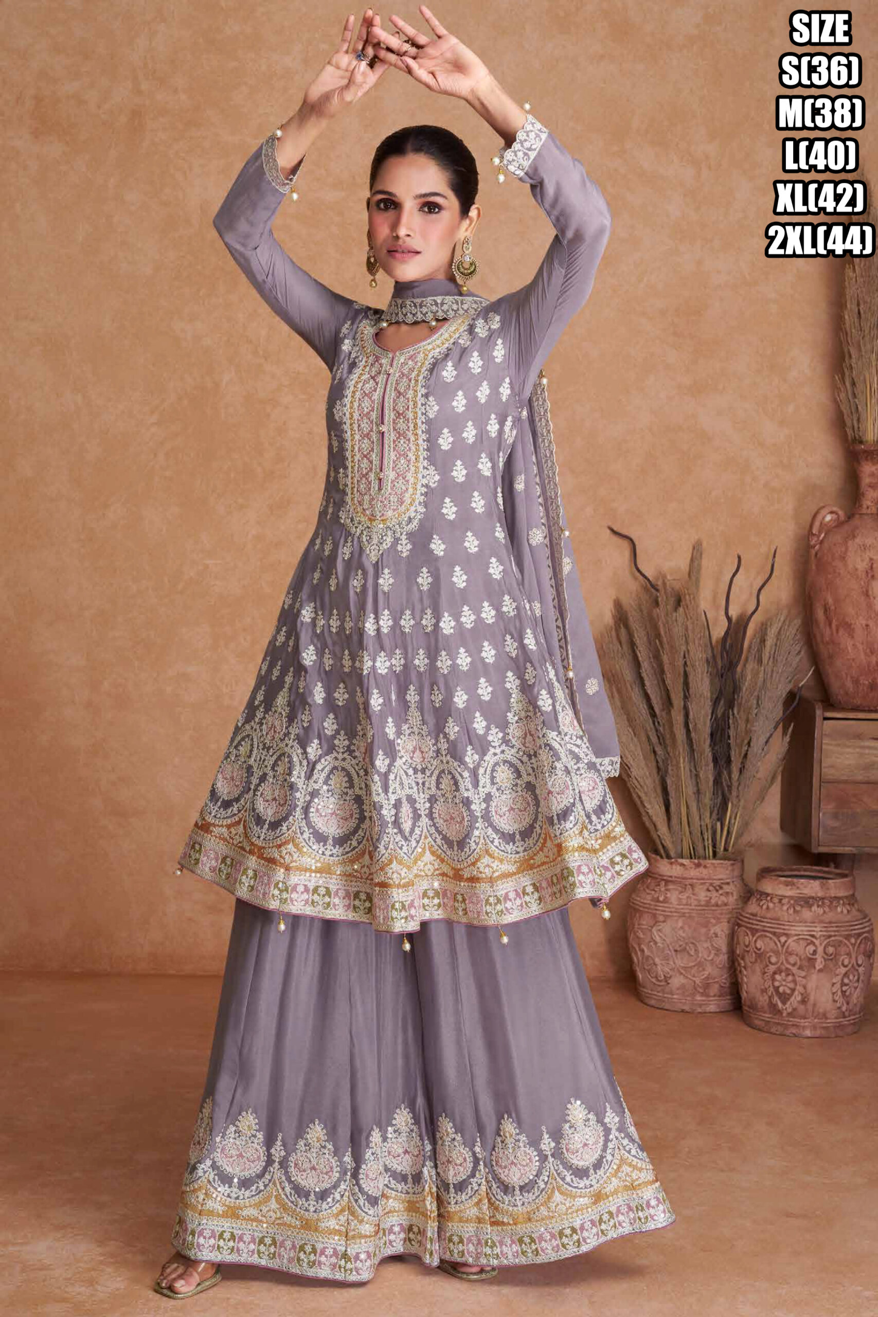 Presents Real Chinon Readymade Plazzo Style Salwar Suits Catalog