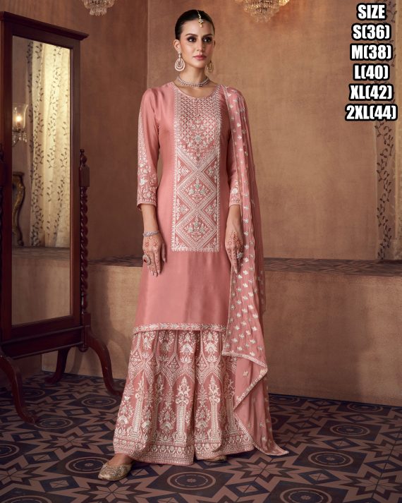 Ethnicrang Women's Real Chinon Stitched Embroidery Salwaar Kameez
