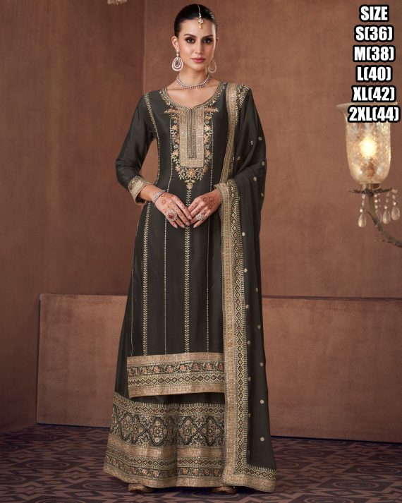 Ethnicrang Women's Real Chinon Stitched Embroidery Salwaar Kameez
