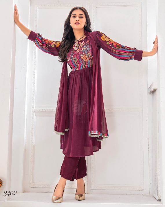 Ethnicrang Women's Natural Crepe Digital Printed Party Wear 2Pcs & 3pcs Fancy Kurti Pent With Dupatta