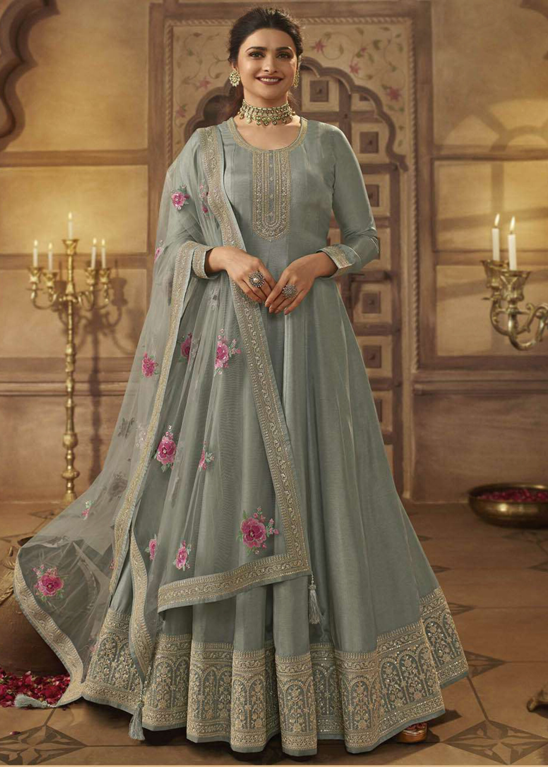 Vinay Fashion Kaseesh Noor Mahal Embroidered Silk Designer Gown.