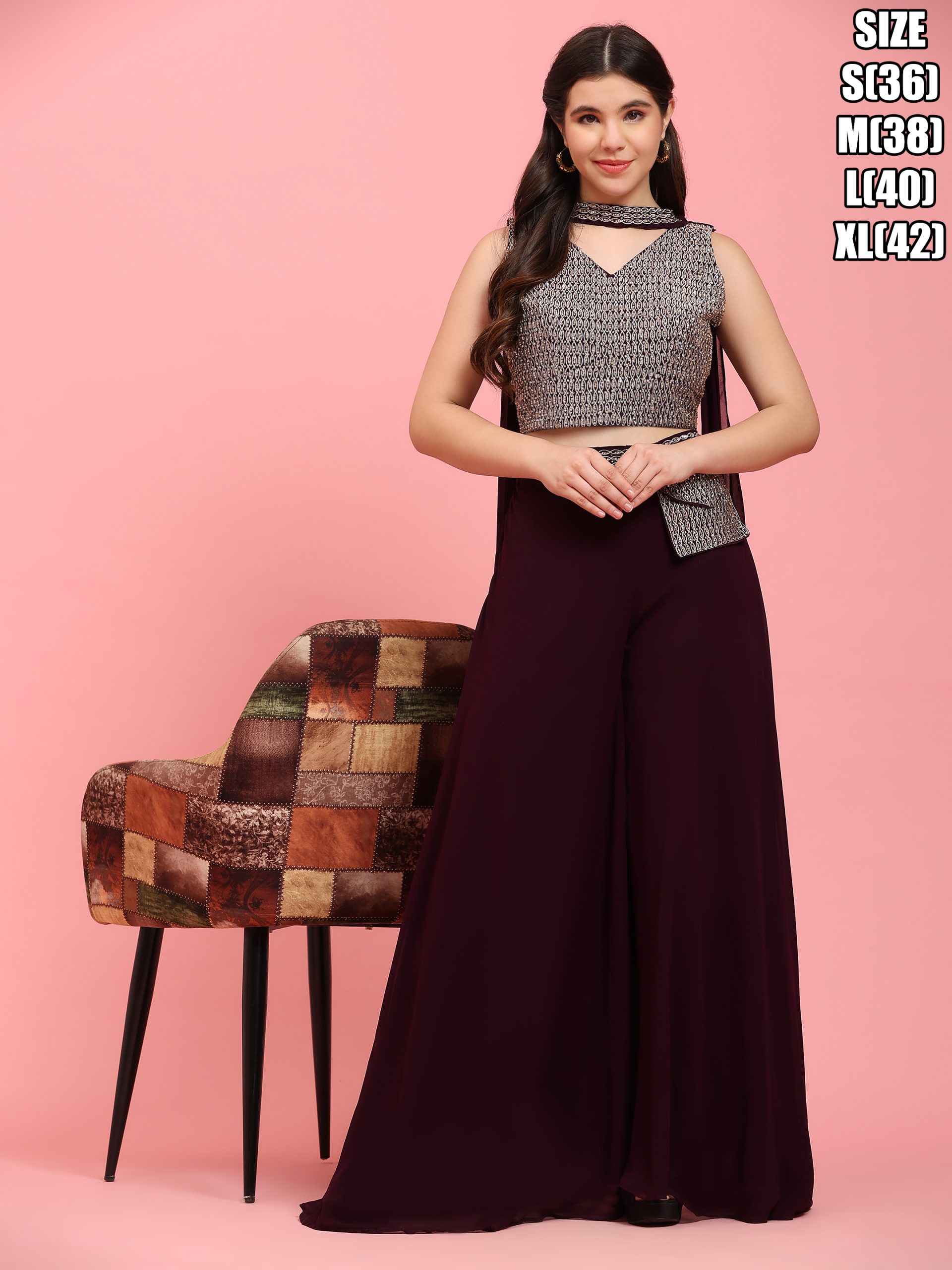 Women's Stitched Pure Georgette Embroidery Crop Top Lehenga With Purse