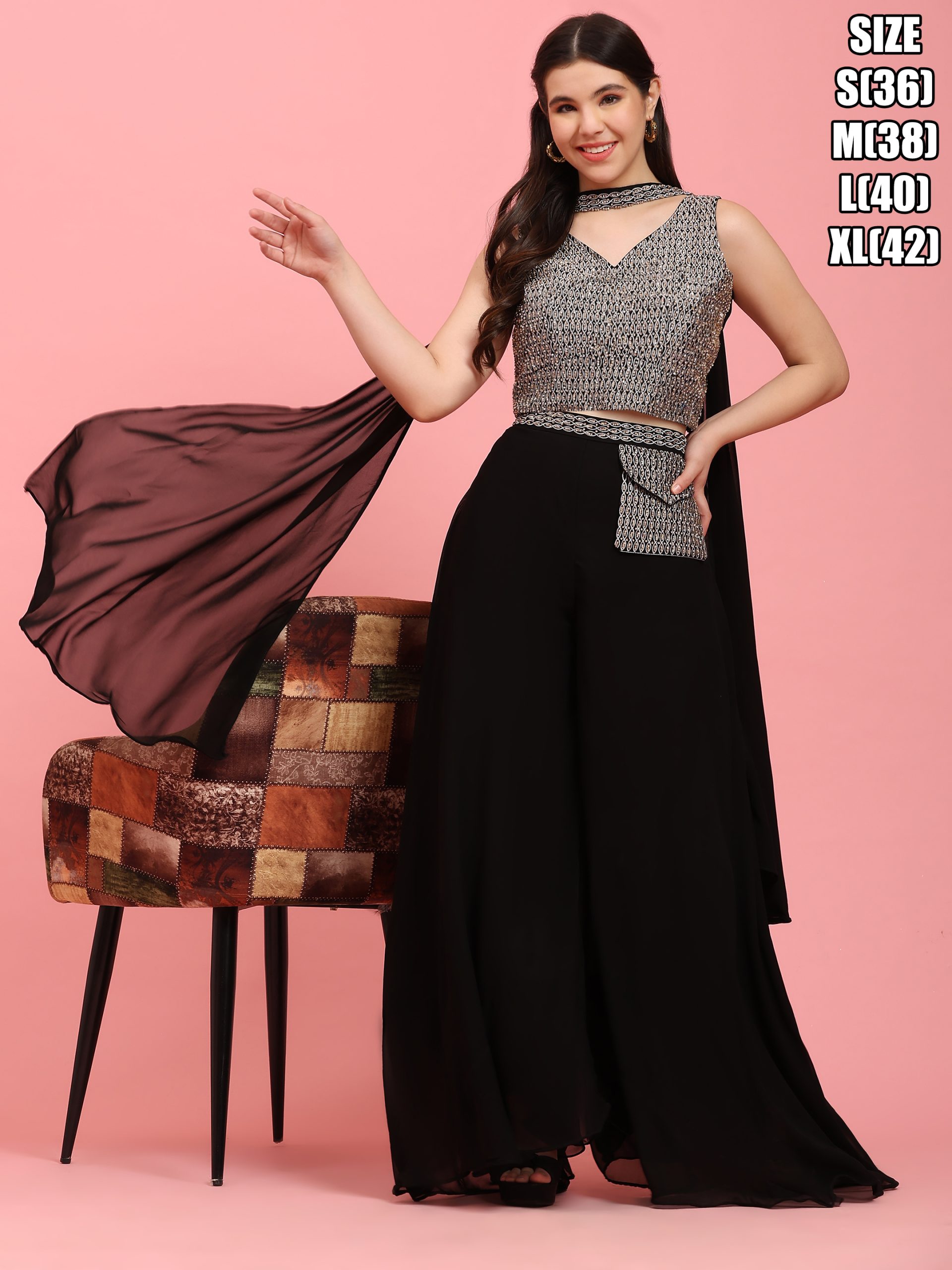 Women's Stitched Pure Georgette Embroidery Crop Top Lehenga With Purse