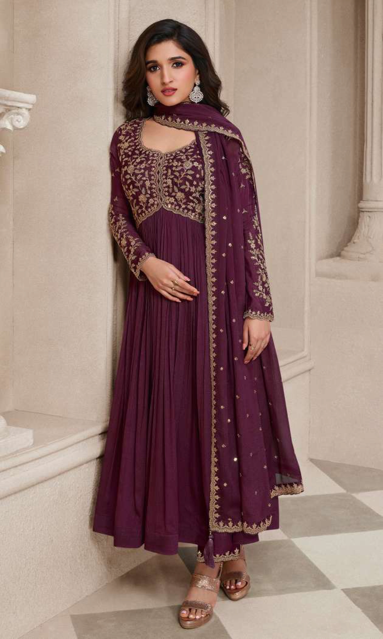 Women's Semi Stitched Chinon Embroidery Designer Salwar Suit