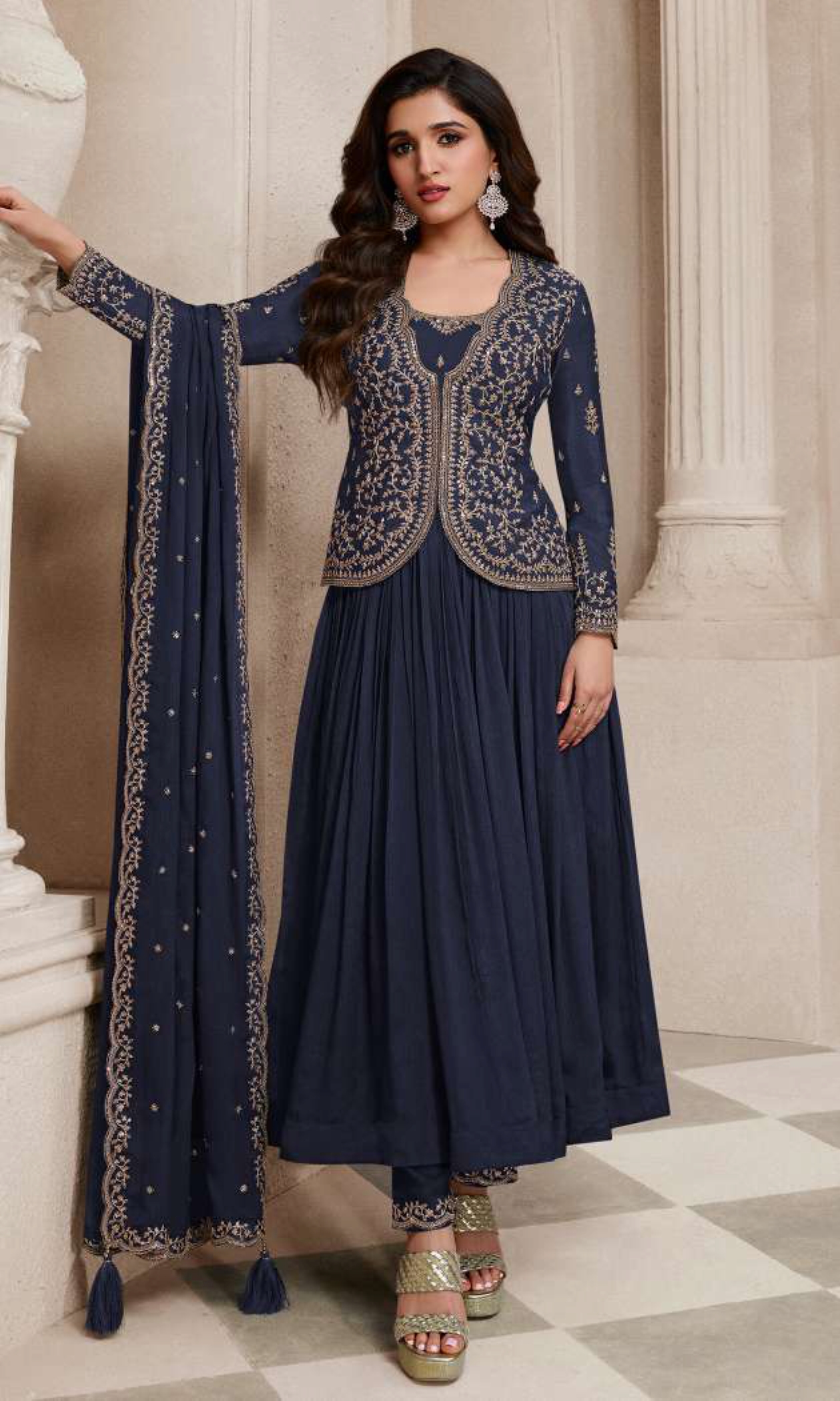Women's Semi Stitched Chinon Embroidery Designer Salwar Suit