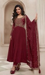 Women's Semi Stitched Chinon Embroidery Designer Salwar Suit