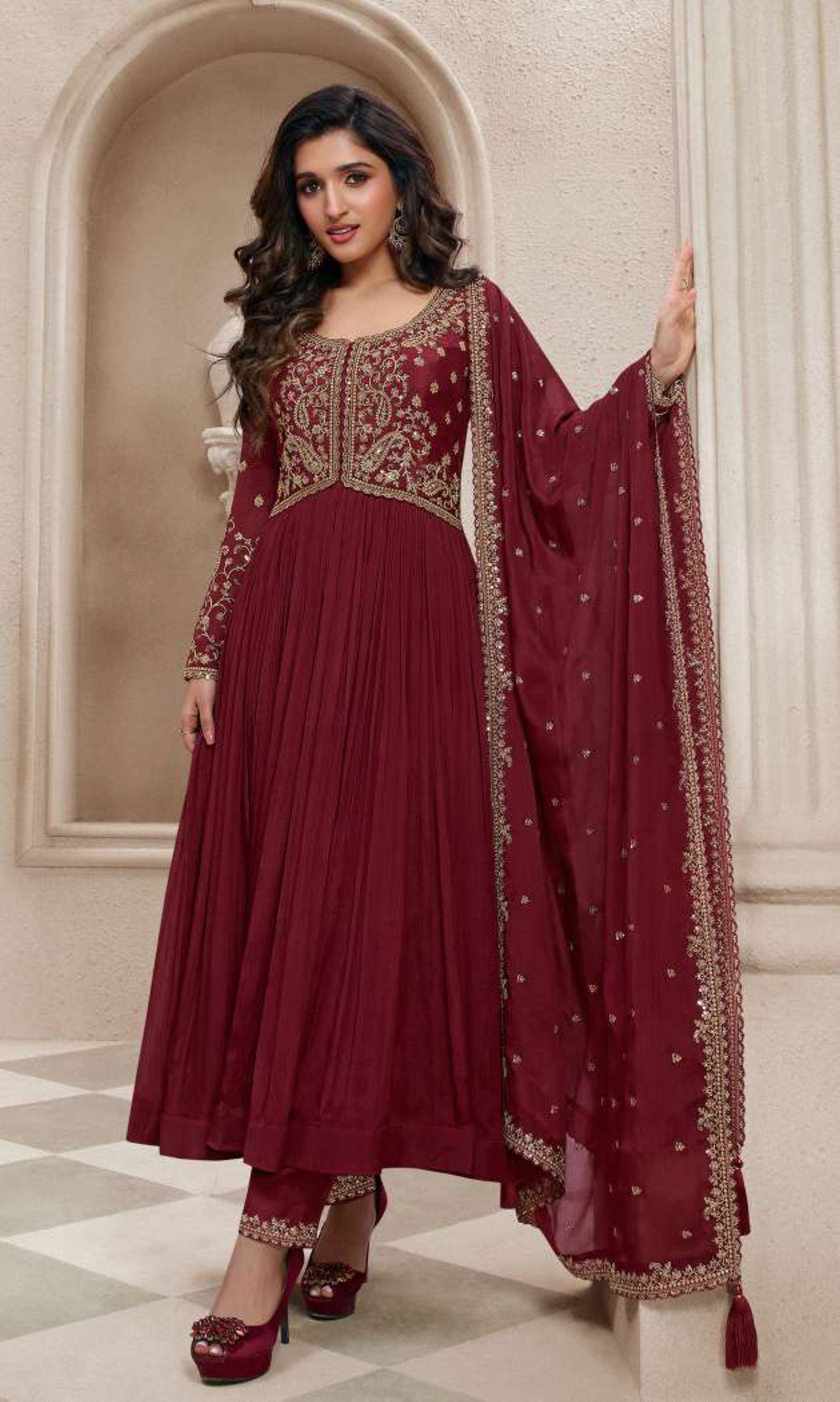 Women's Semi Stitched Chinon Embroidery Designer Salwar Suit