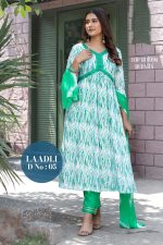 Aliya Cut Collection: Rayon Dyed Kurti With Pent And Nazneen Dupatta