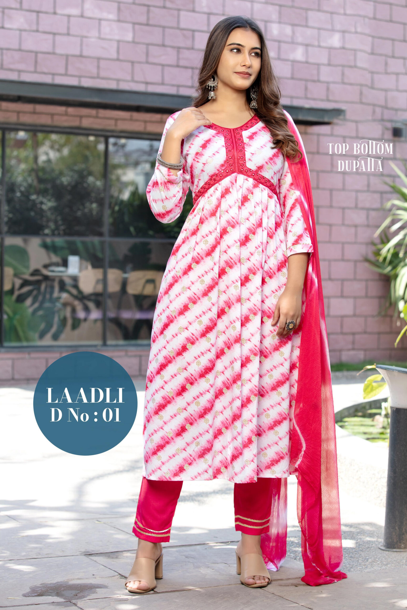Aliya Cut Collection: Rayon Dyed Kurti With Pent And Nazneen Dupatta
