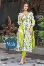 Aliya Cut Collection: Rayon Dyed Kurti With Pent And Nazneen Dupatta
