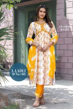 Aliya Cut Collection: Rayon Dyed Kurti With Pent And Nazneen Dupatta