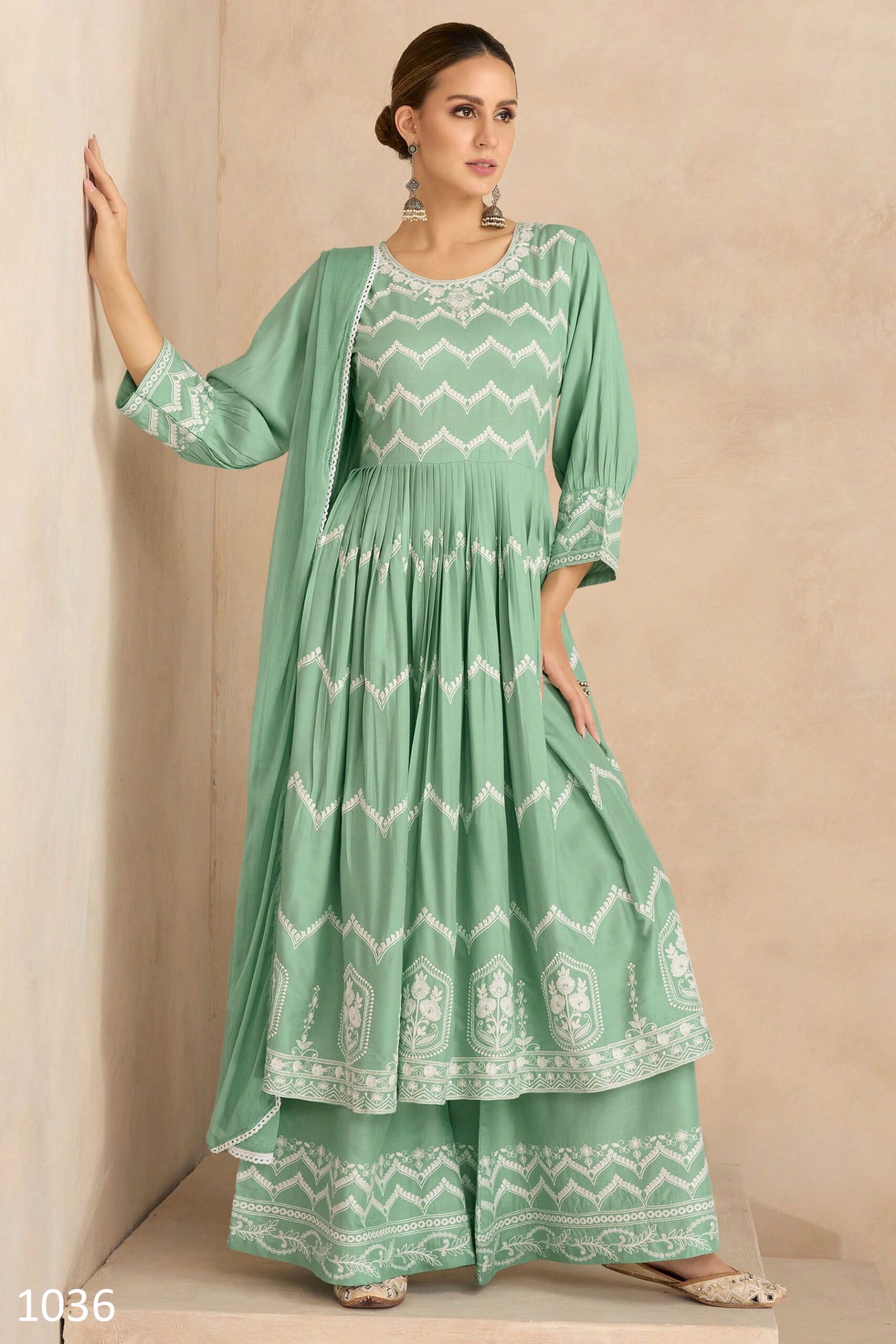 Heavy Rayon Lakhnavi Work Kurti With Dupatta N Nazmin Dupatta