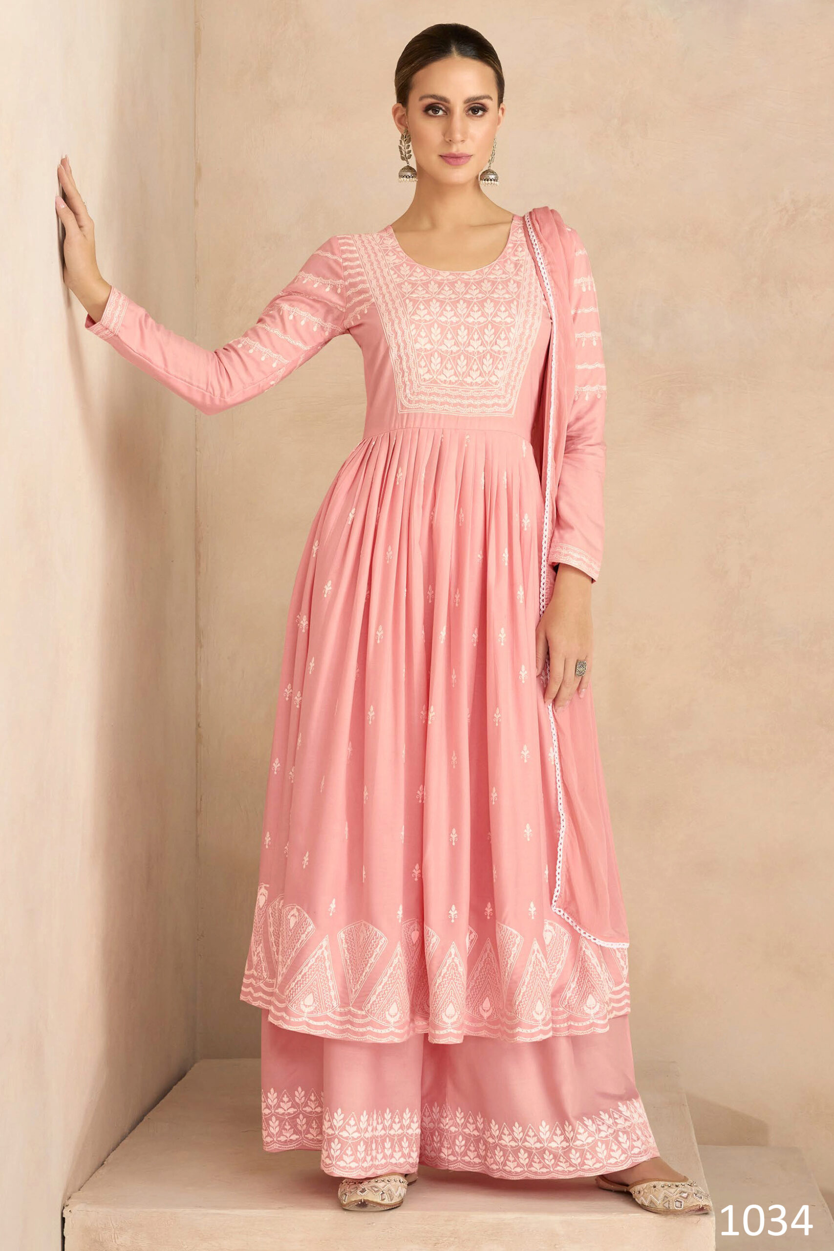 Heavy Rayon Lakhnavi Work Kurti With Dupatta N Nazmin Dupatta