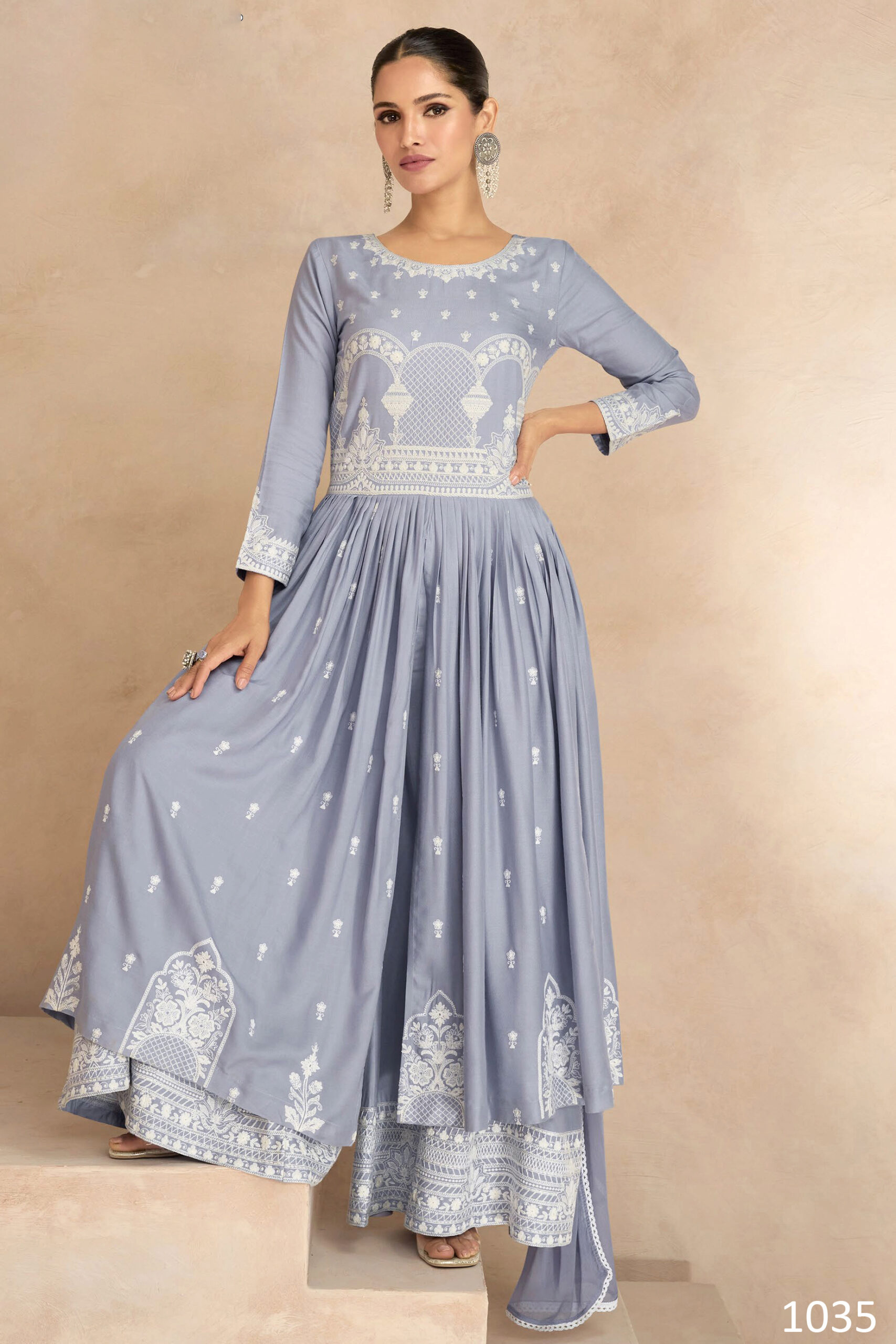 Heavy Rayon Lakhnavi Work Kurti With Dupatta N Nazmin Dupatta