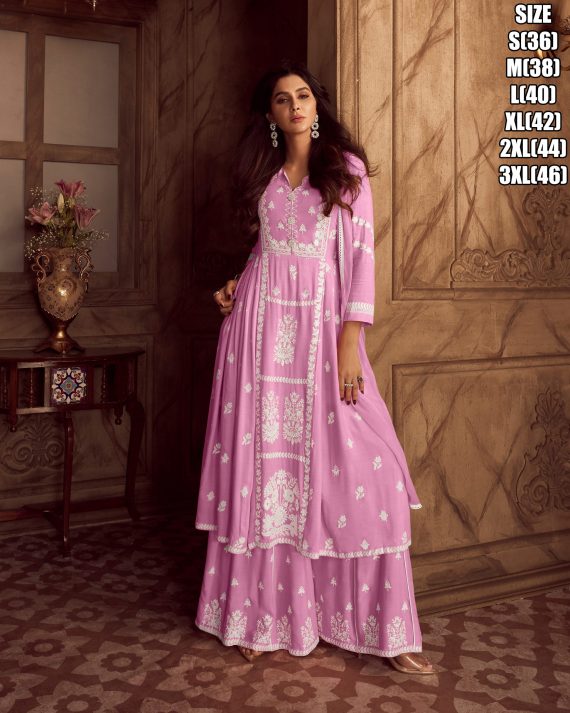 Luxurious Lakhnavi Charm Step into Style with Our Stitched Heavy Rayon Kurti Set