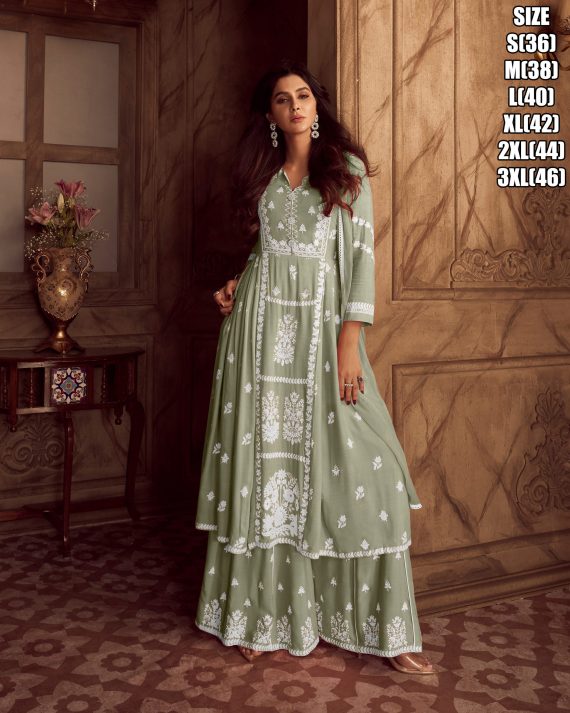 Luxurious Lakhnavi Charm Step into Style with Our Stitched Heavy Rayon Kurti Set