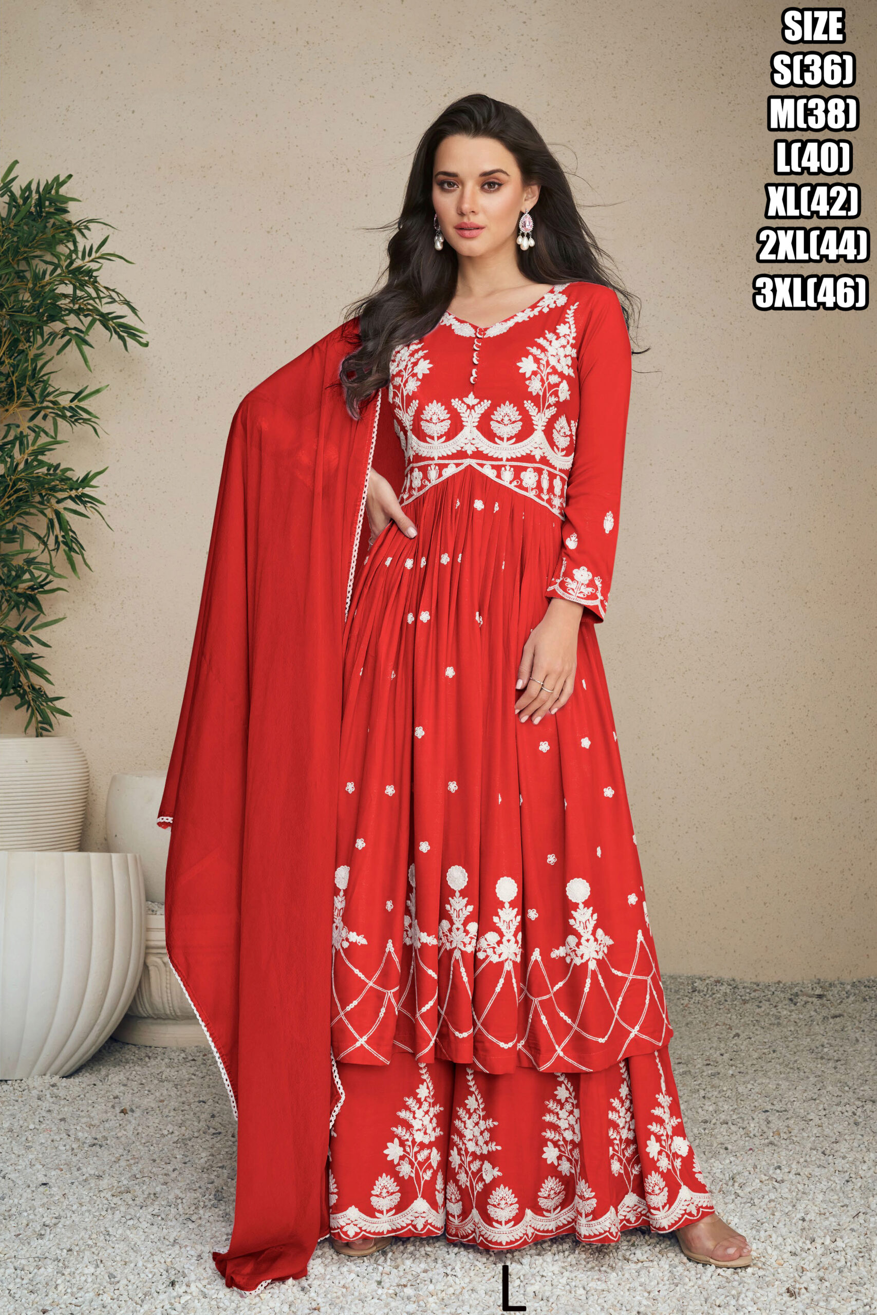 Shop the latest Lakhnavi Embroidered Kurti with Plazzo and Dupatta