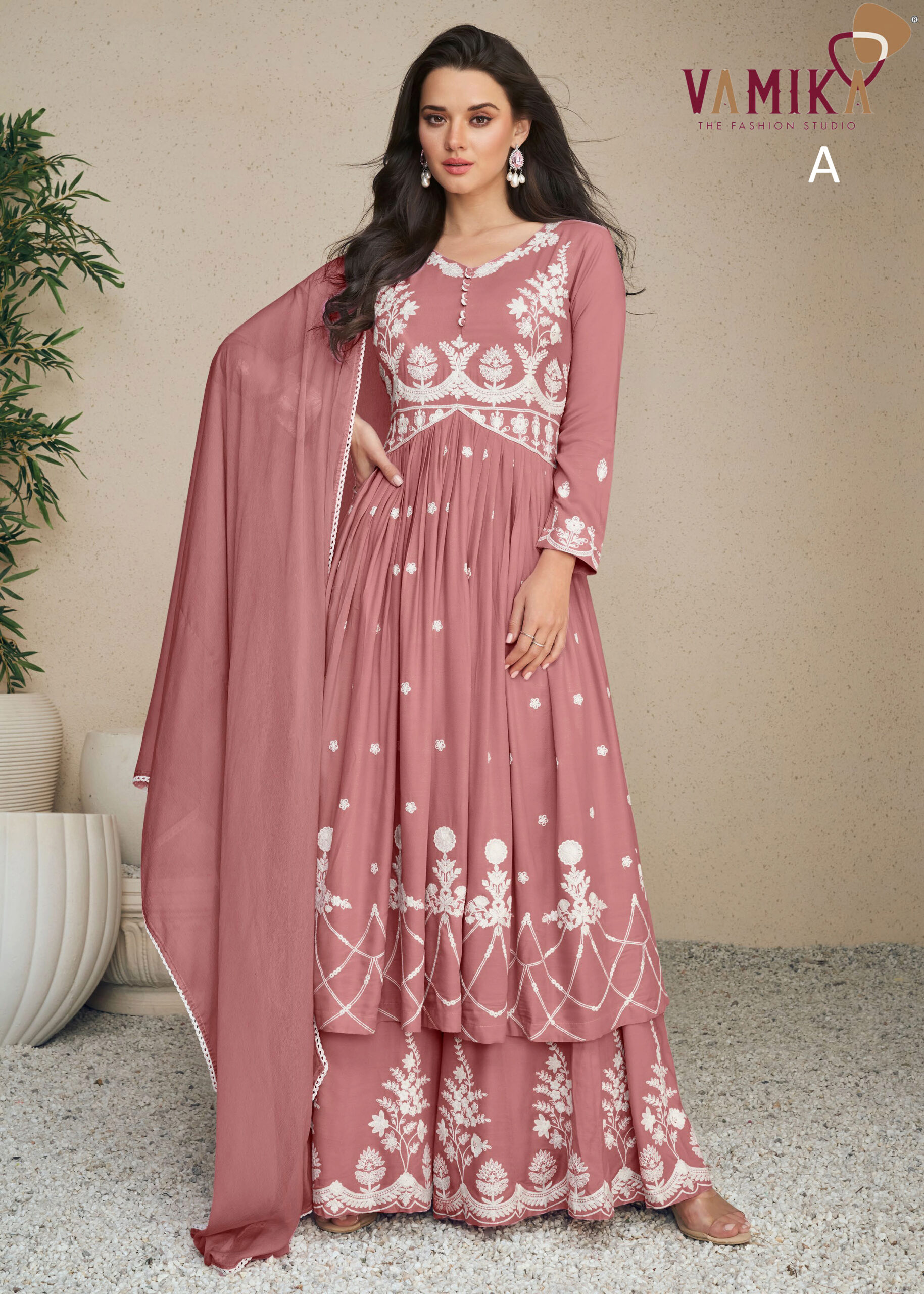 Shop the latest Lakhnavi Embroidered Kurti with Plazzo and Dupatta