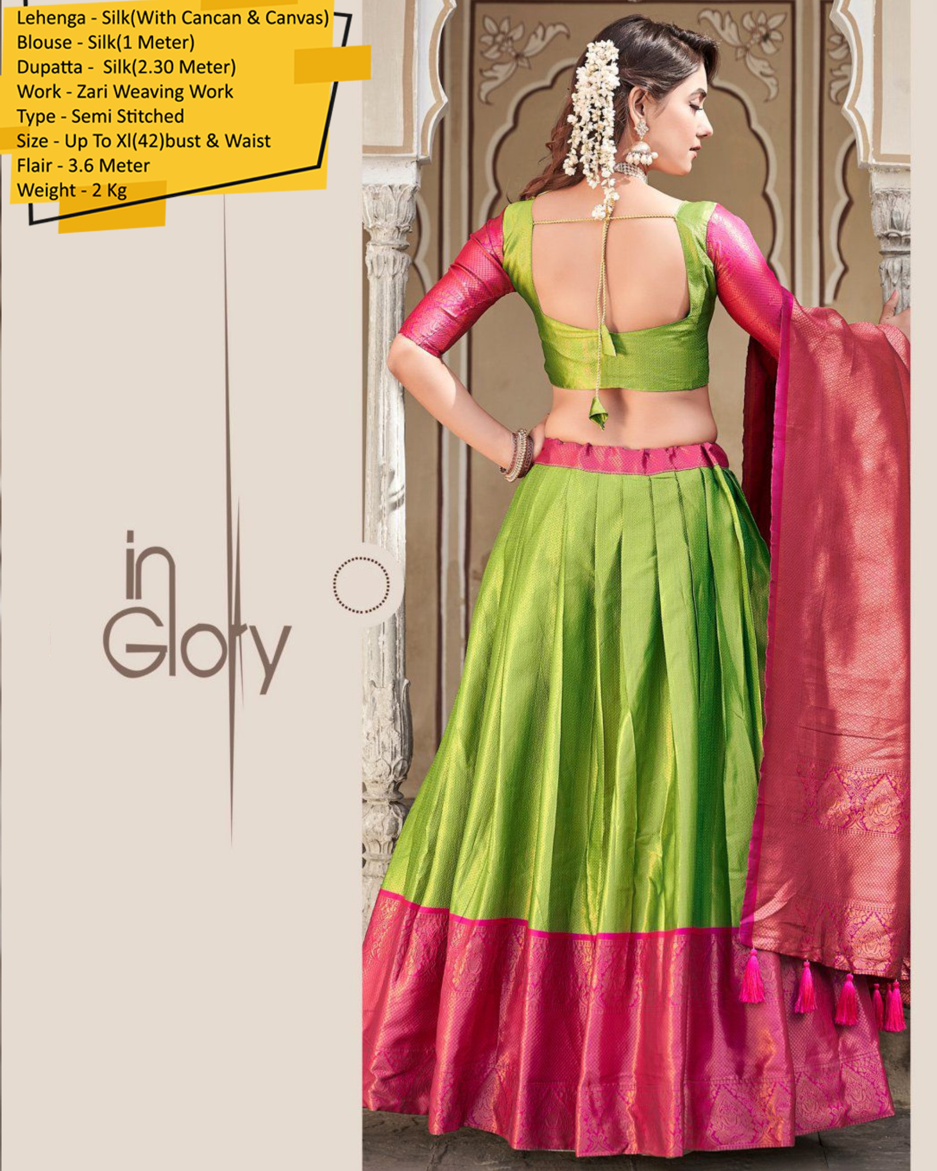 Our Semi Stitched Lehenga In Silk With Weaving Zari Work With Silk Dupatta. Embrace Elegance And Make A Statement
