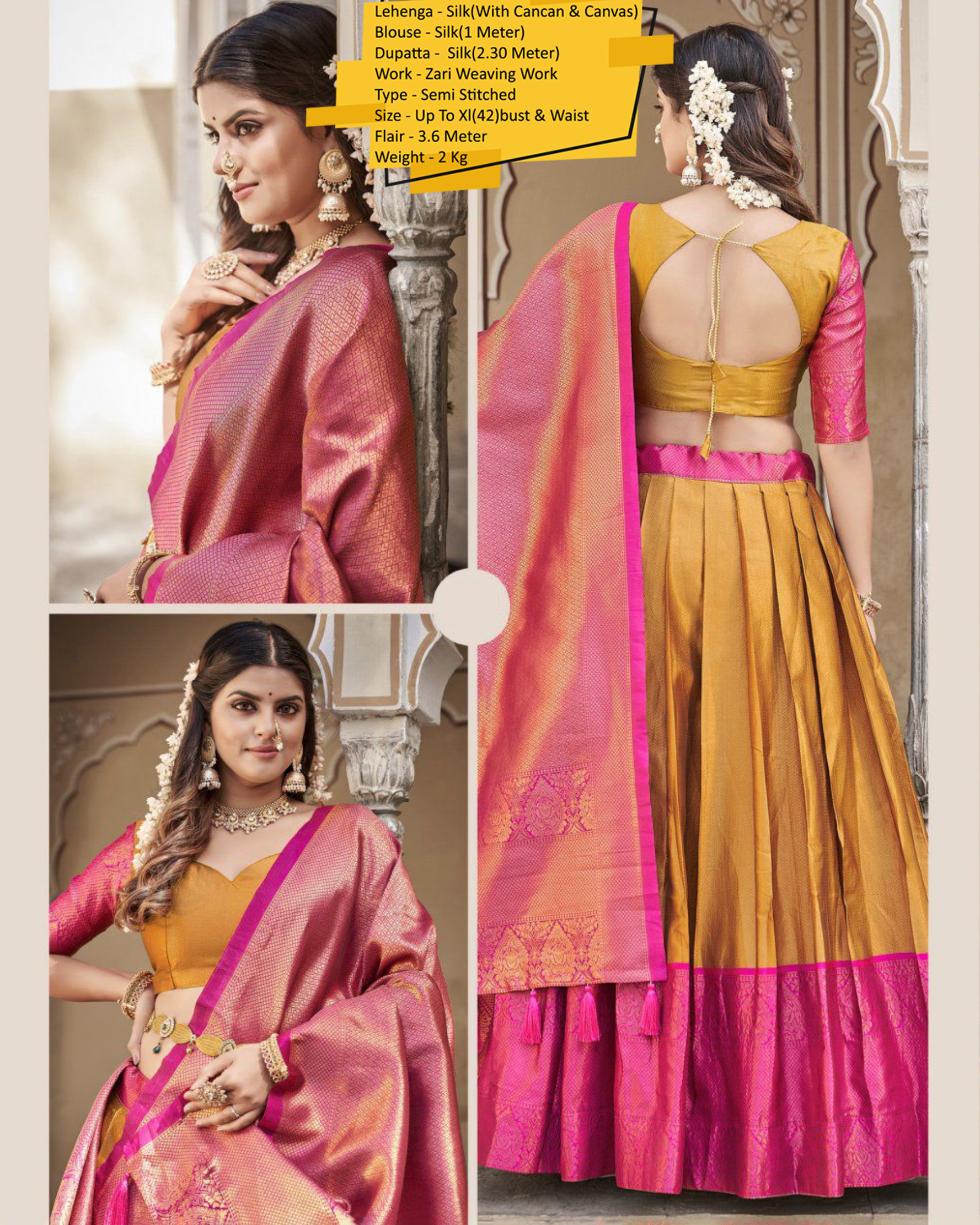 Our Semi Stitched Lehenga In Silk With Weaving Zari Work With Silk Dupatta. Embrace Elegance And Make A Statement