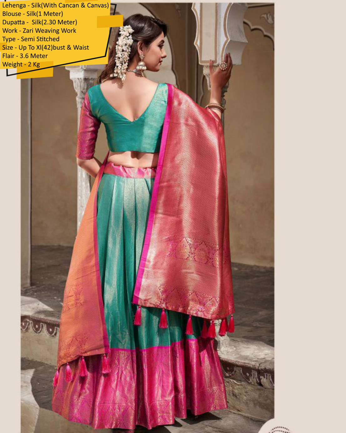 Our Semi Stitched Lehenga In Silk With Weaving Zari Work With Silk Dupatta. Embrace Elegance And Make A Statement