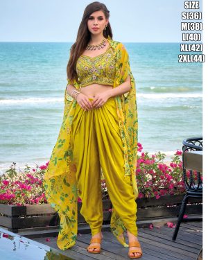 Ready To Wear Satin Silk Top & Dhoti With Organza Shrug