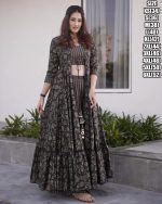Universal Fashion Presents This Stunning 3-piece Koti Style Indo-western Suit Of Printed Crop Top, Skirt/palazzo And Parallels Paired With A Beautiful Printed Shrug Set Collection