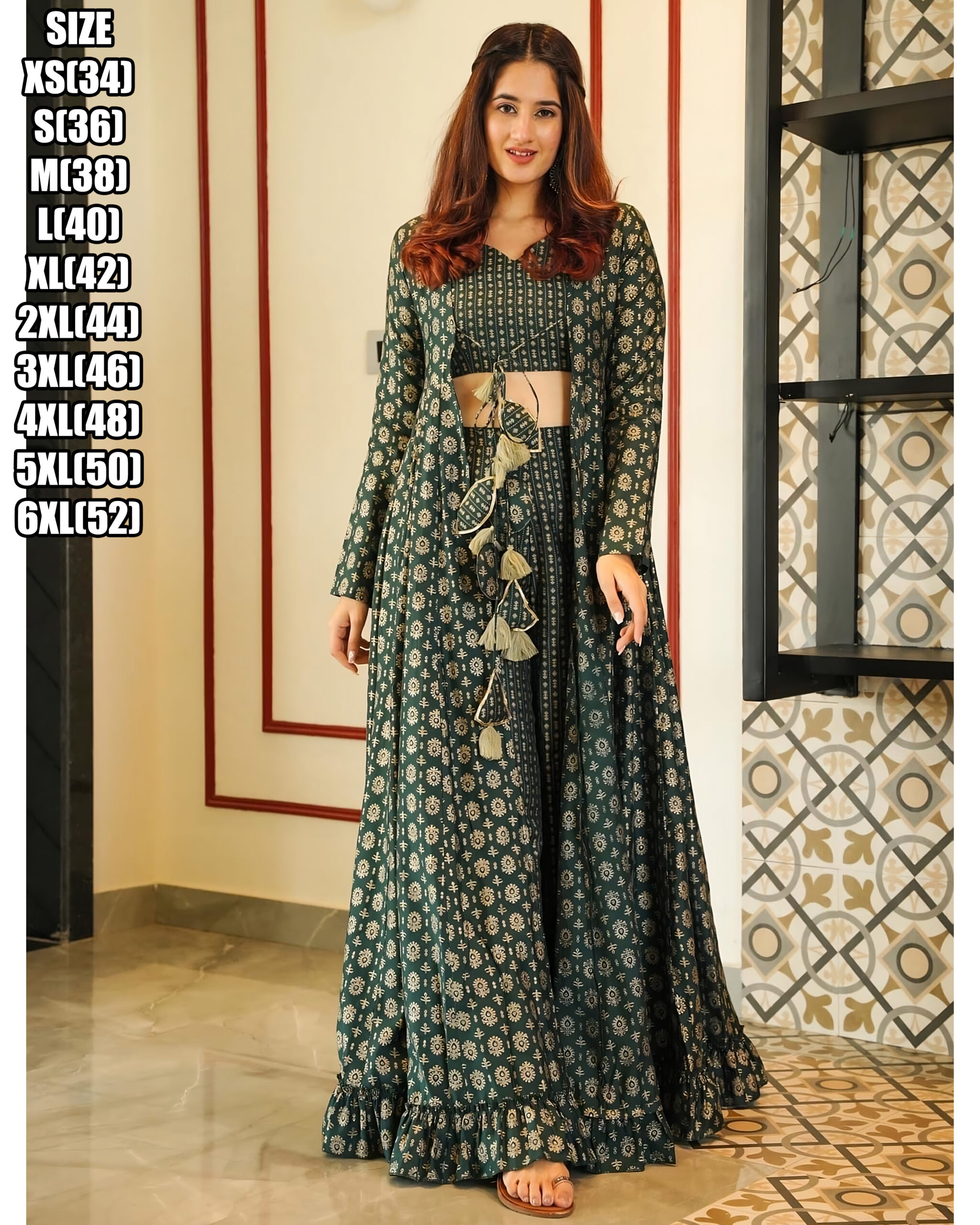 Universal Fashion Presents This Stunning 3-piece Koti Style Indo-western Suit Of Printed Crop Top, Skirt/palazzo And Parallels Paired With A Beautiful Printed Shrug Set Collection