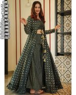 Universal Fashion Presents This Stunning 3-piece Koti Style Indo-western Suit Of Printed Crop Top, Skirt/palazzo And Parallels Paired With A Beautiful Printed Shrug Set Collection
